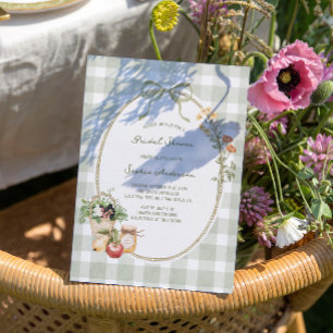 Cottage Grönt Gingham Möhippa Inbjudningar
