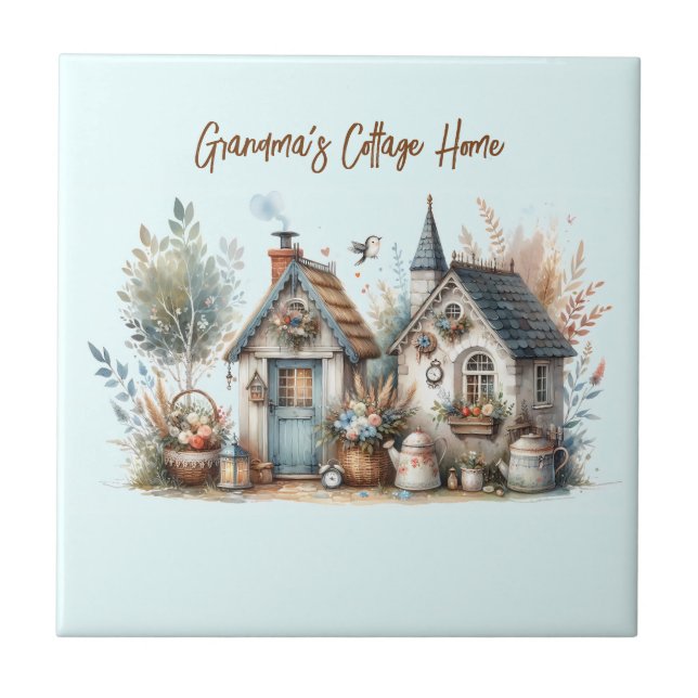 Cottage Haven Blommiga Hem Illustration Kakelplatta (Framsidan)