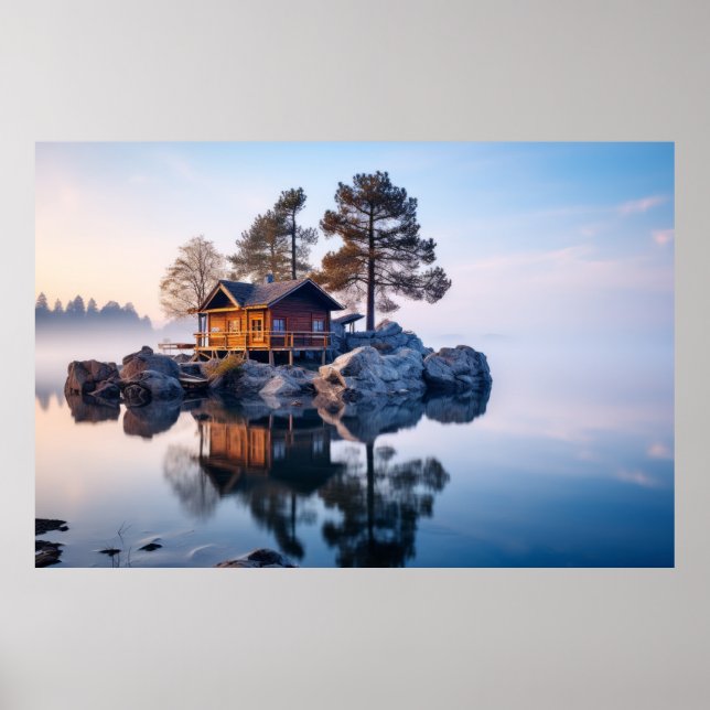 Cottage House på Sjö Serene Landscape Poster (Framsidan)