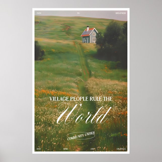 Cottage in Meadow Landscape Art Print Village Poster (Framsidan)