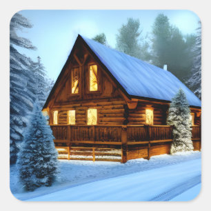 Cottage Land norra Cabin Gräs Fyrkantigt Klistermärke