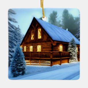 Cottage Land norra Cabin Gräs Julgransprydnad Keramik