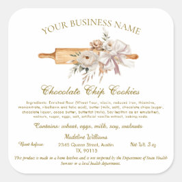 Cottage Law Label Home Bakery Ingredients Sticker Fyrkantigt Klistermärke