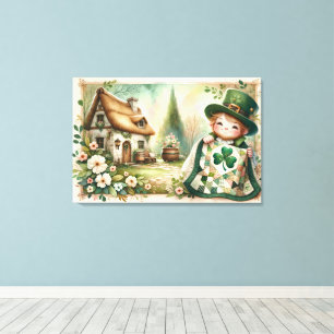 Cottage Leprechaun Lapptäcke Scen Canvastryck