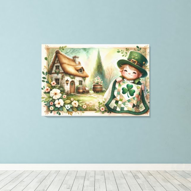 Cottage Leprechaun Lapptäcke Scen Canvastryck (Insitu (trägolv))