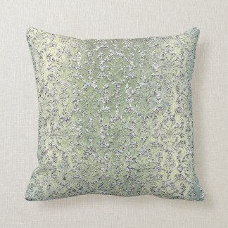 Cottage Mint Grönt Damask Silver Metallic Glitter Kudde