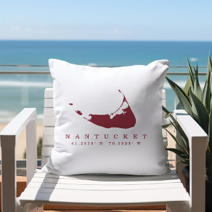 Cottage Red Nantucket Karta med koordinater Lumbarkudde