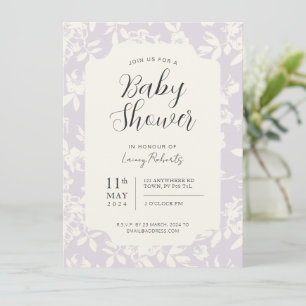 Cottage Ro Blommigt Cream och Lavender Lila Inbjudningar