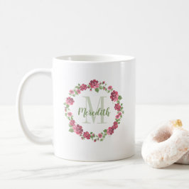 Cottage Stil Blommigt Rosa ros Utandning Monogram Kaffemugg