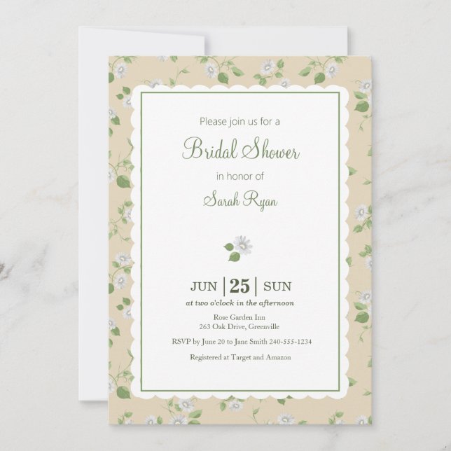 Cottage Stil Cream Blommigt White Daisy Land Inbjudningar (Framsida)