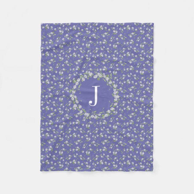 Cottage Stil Periwinkle Blommigt Monogram Fleecefilt (Framsidan)