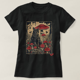 Cottagecore Aesthetic Cat Toadstool Mushroom T Shirt