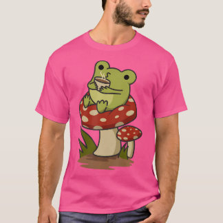 Cottagecore Aesthetic Frog Drinking Coffee Tea in T Shirt