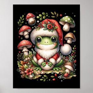 Cottagecore Aesthetic Frog jul Mushroom Manar Poster
