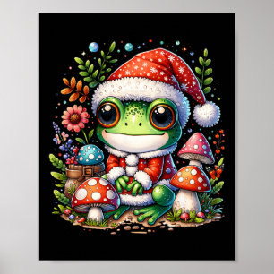Cottagecore Aesthetic Frog jul Mushroom Manar Poster