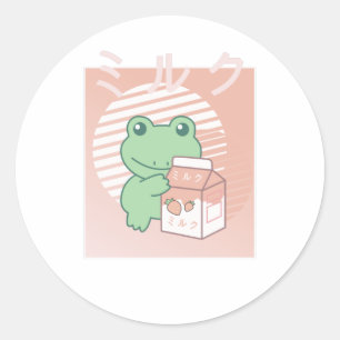 Cottagecore Aesthetic Frog Kawaii Strawberry Mjölk Runt Klistermärke