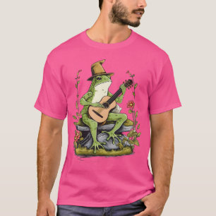 Cottagecore Aesthetic Frog Spela Banjo Guitar Cu T Shirt