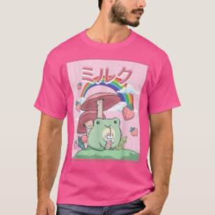 Cottagecore Aesthetic Kawaii Frog Drinking Japanes T Shirt