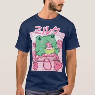 Cottagecore Aesthetic Kawaii Frog Drinking Japanes T Shirt