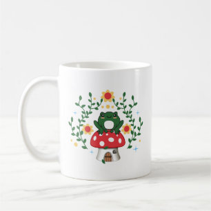 Cottagecore Aesthetic Kawaii Frog on Mushroom Kaffemugg