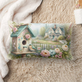 Cottagecore Birdhouse med Blommigt Garden Lumbarkudde