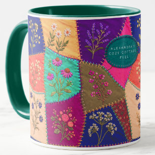 Cottagecore Blommig Lapptäcke Broderi Mugg