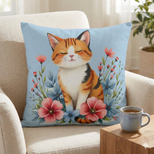 Cottagecore Blommigt Cat Serene-Kattdjuret Botanis Kudde