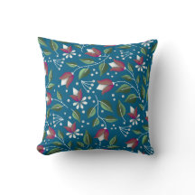 Cottagecore Blommigt Pillow in Deep Blue and Red