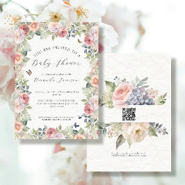 Cottagecore Blommigt Rosa ros n Butterflies Girl Inbjudningar