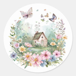 Cottagecore Blommigt Utandning med fjärilar Runt Klistermärke