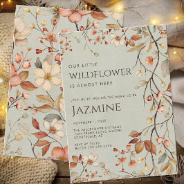 Cottagecore Boho Sage Grönt WildblomBaby Shower Inbjudningar