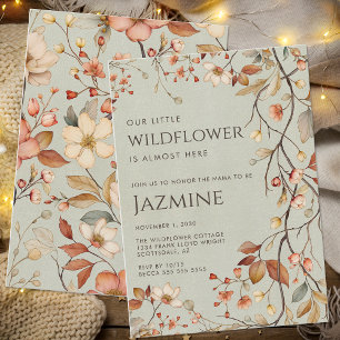 Cottagecore Boho Sage Grönt WildblomBaby Shower Inbjudningar