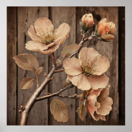 Cottagecore Botanical Illustration Rustic Wood Poster