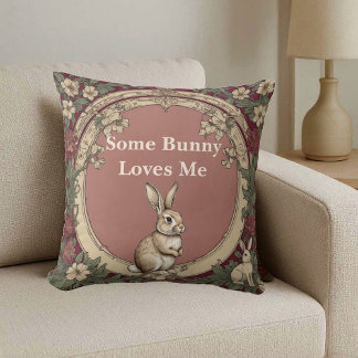 Cottagecore Burgundy Some Bunny Loves Me Vintage Kudde