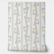 Cottagecore Climbing Floral Stripes Blue & White