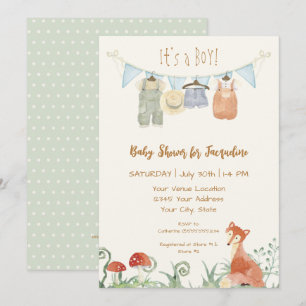 Cottagecore Clothesline Fox Svamp Baby Shower Inbjudningar