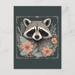 Cottagecore Cute Raccoon Vykort