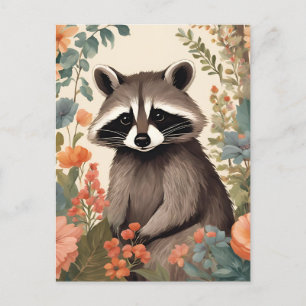 Cottagecore Cute Raccoon Vykort