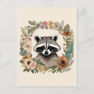 Cottagecore Cute Raccoon Vykort