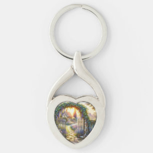 Cottagecore Enchanted Garden Pathway Twisted Heart Silverfärgad Nyckelring