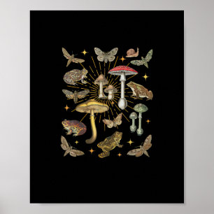 Cottagecore Estetisk Svamp Groda Fjäril Tomte Poster