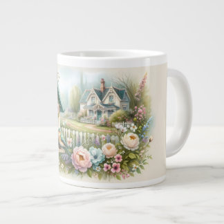 Cottagecore Fågelhus med Blommig Trädgård Jumbo Mugg