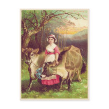 Cottagecore Farmer Woman med Cows Watercolor