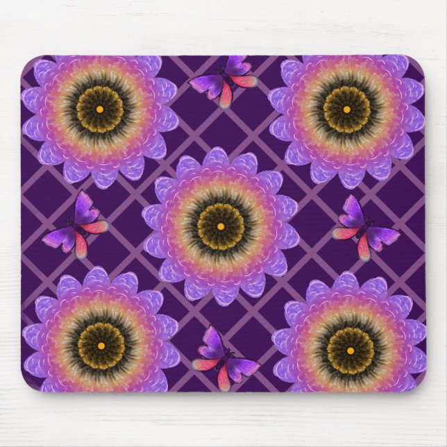 Cottagecore Fjäril & Blommig Rutmönster Musmatta (Framsidan)