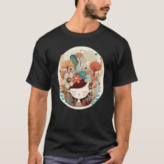 Cottagecore Flicka Blomster Skog Mental Hälsa Medv T Shirt