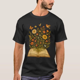Cottagecore Förtrollande Öppna Vintagebok Vilda bl T Shirt