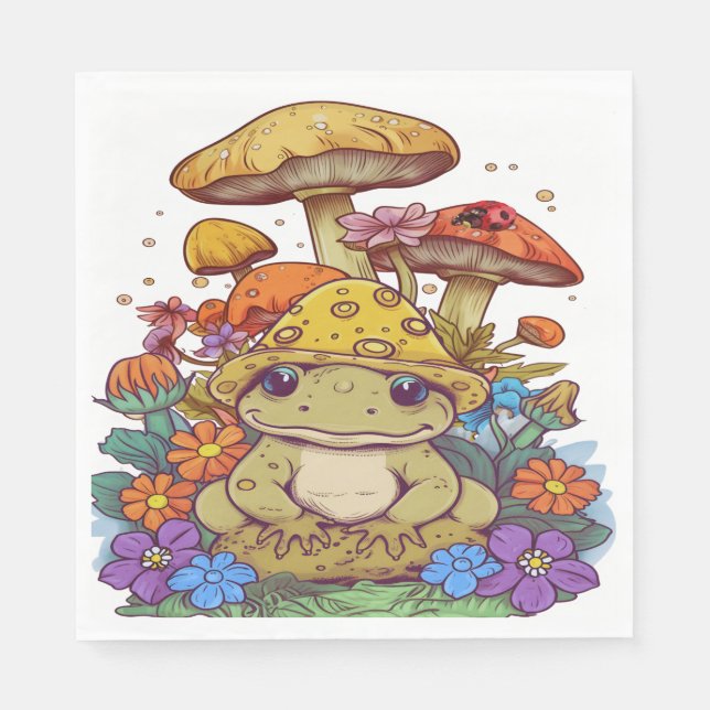 Cottagecore Frog Flowers MushRums Pappersservett (Framsidan)