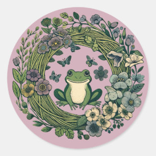 Cottagecore Frog Wildblommor Runt Klistermärke