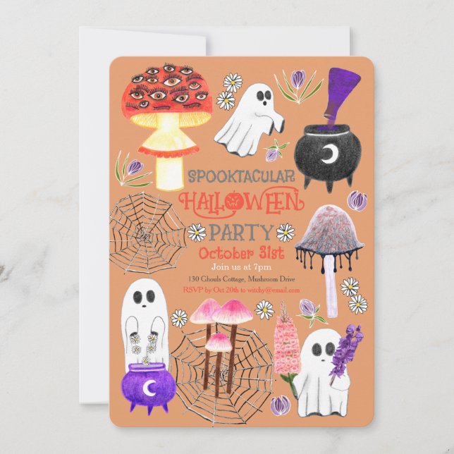 Cottagecore Halloween Ghouls Inbjudningar (Framsida)