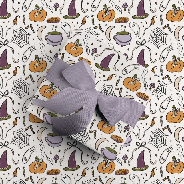 Cottagecore Halloween Illustrations Mönster Presentpapper (Cottagecore Halloween Illustrations Pattern Wrapping Paper)